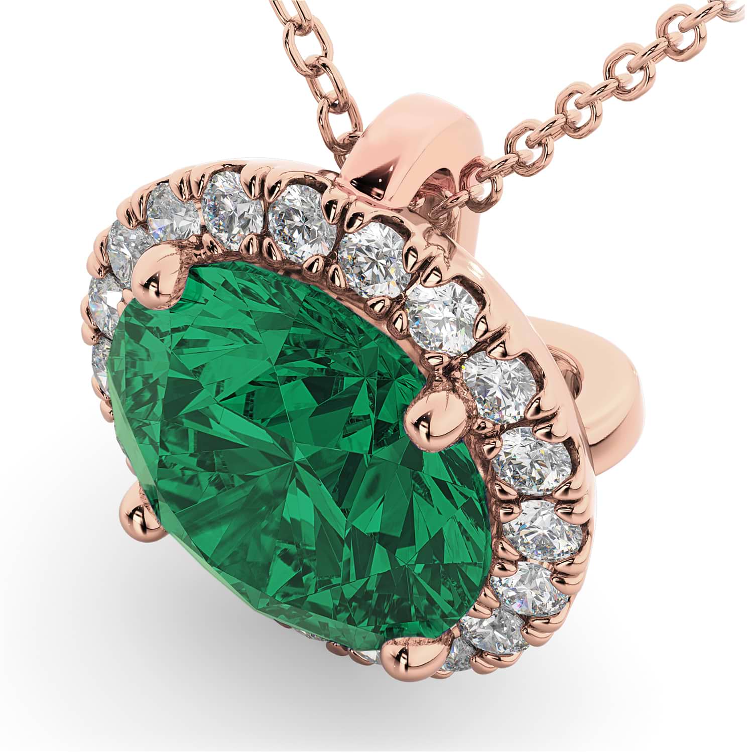Halo Lab Emerald & Diamond Pendant Necklace 14k Rose Gold (2.79ct)