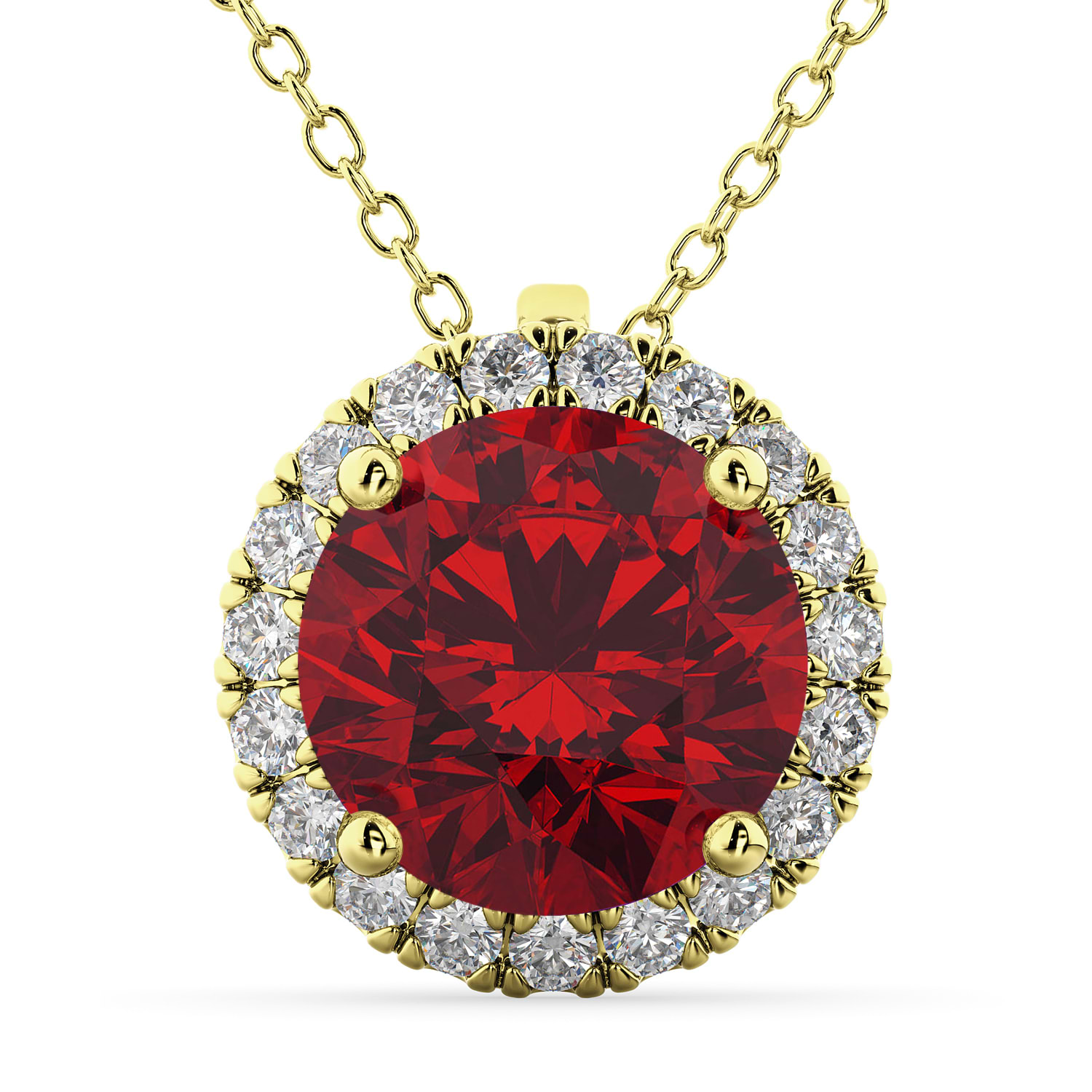 Halo Lab Ruby & Diamond Pendant Necklace 14k Yellow Gold (2.59ct)