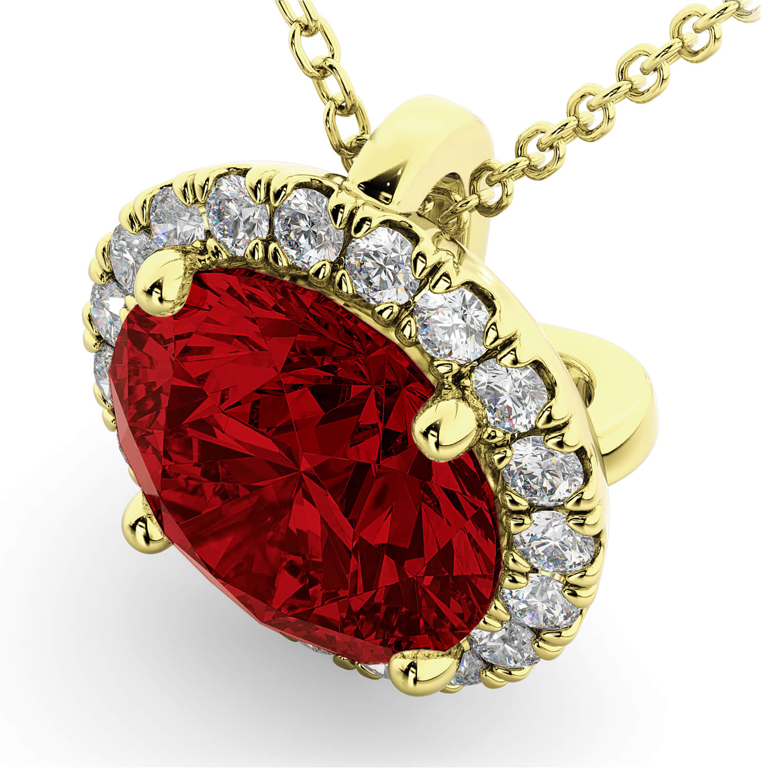 Halo Lab Ruby & Diamond Pendant Necklace 14k Yellow Gold (2.59ct)
