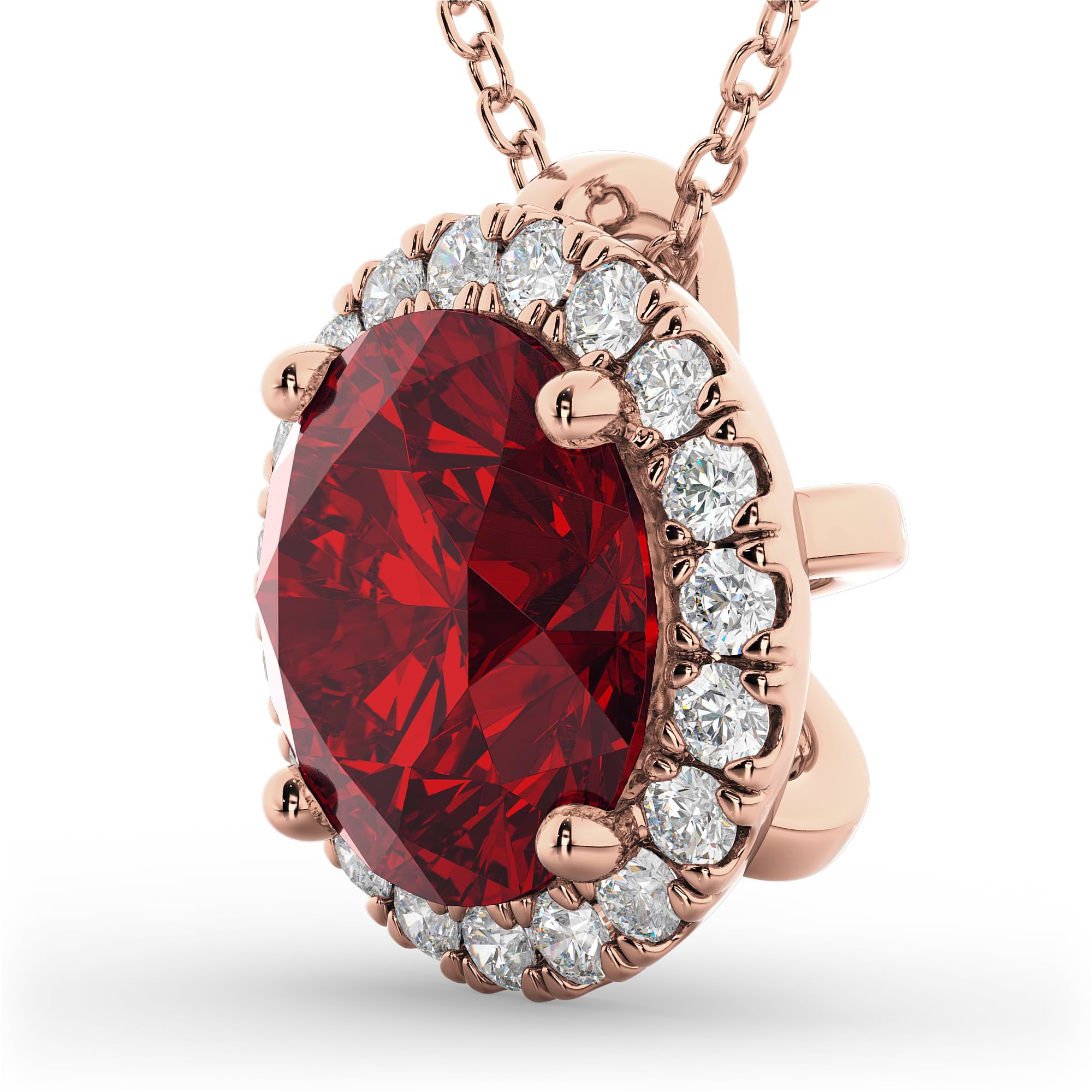 Halo Round Ruby & Diamond Pendant Necklace 14k Rose Gold (2.59ct)
