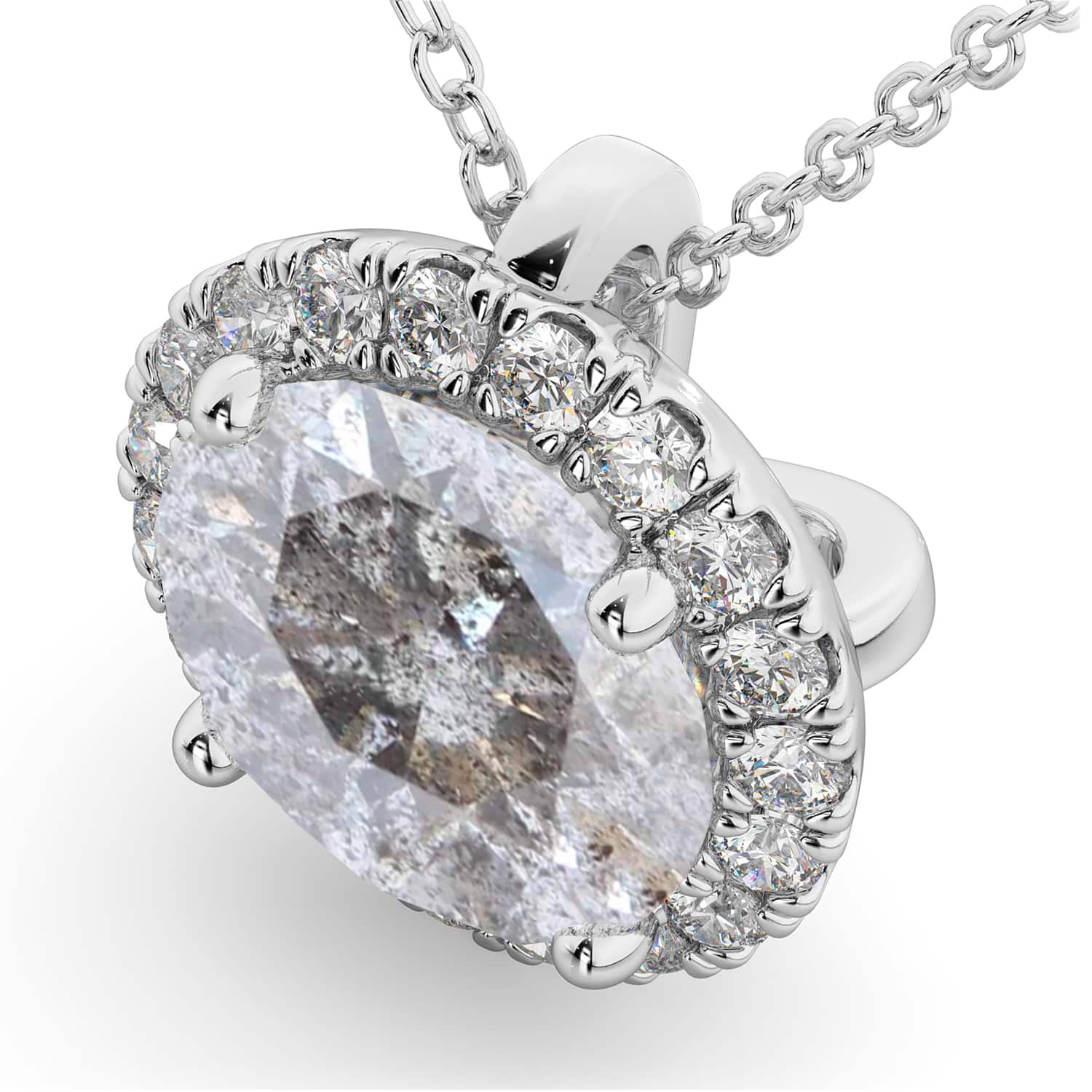 Halo Round Salt & Pepper Diamond Pendant Necklace 14k White Gold (2.29ct)