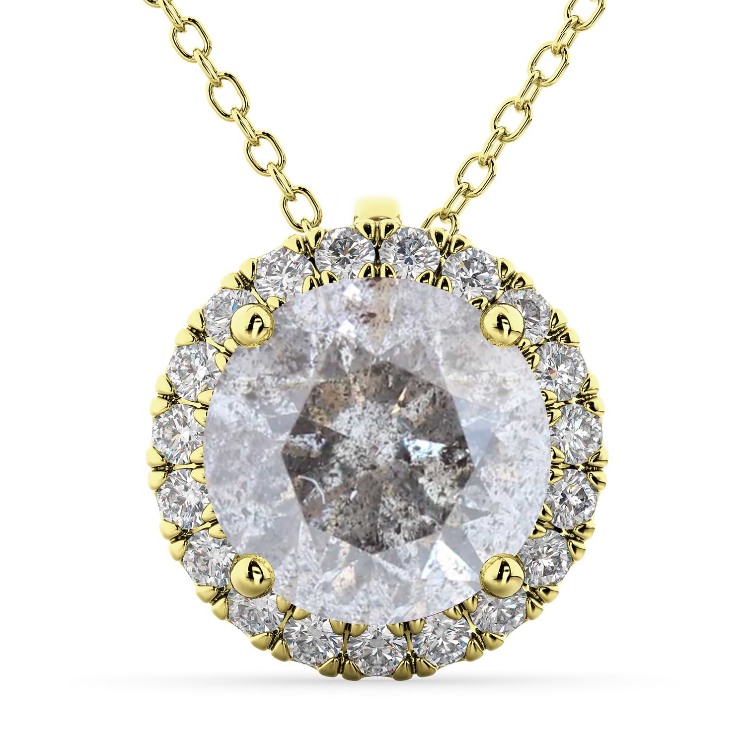 Halo Round Salt & Pepper Diamond Pendant Necklace 14k Yellow Gold (2.29ct)