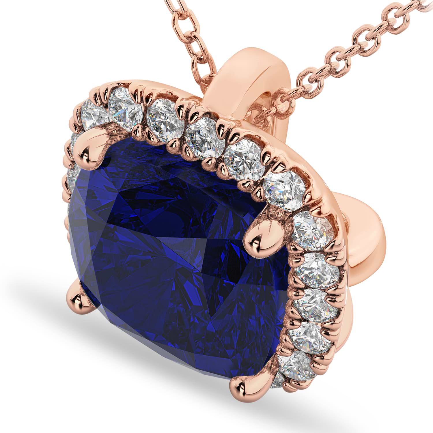 Halo Lab Blue Sapphire Cushion Cut Pendant Necklace 14k Rose Gold (2.02ct)