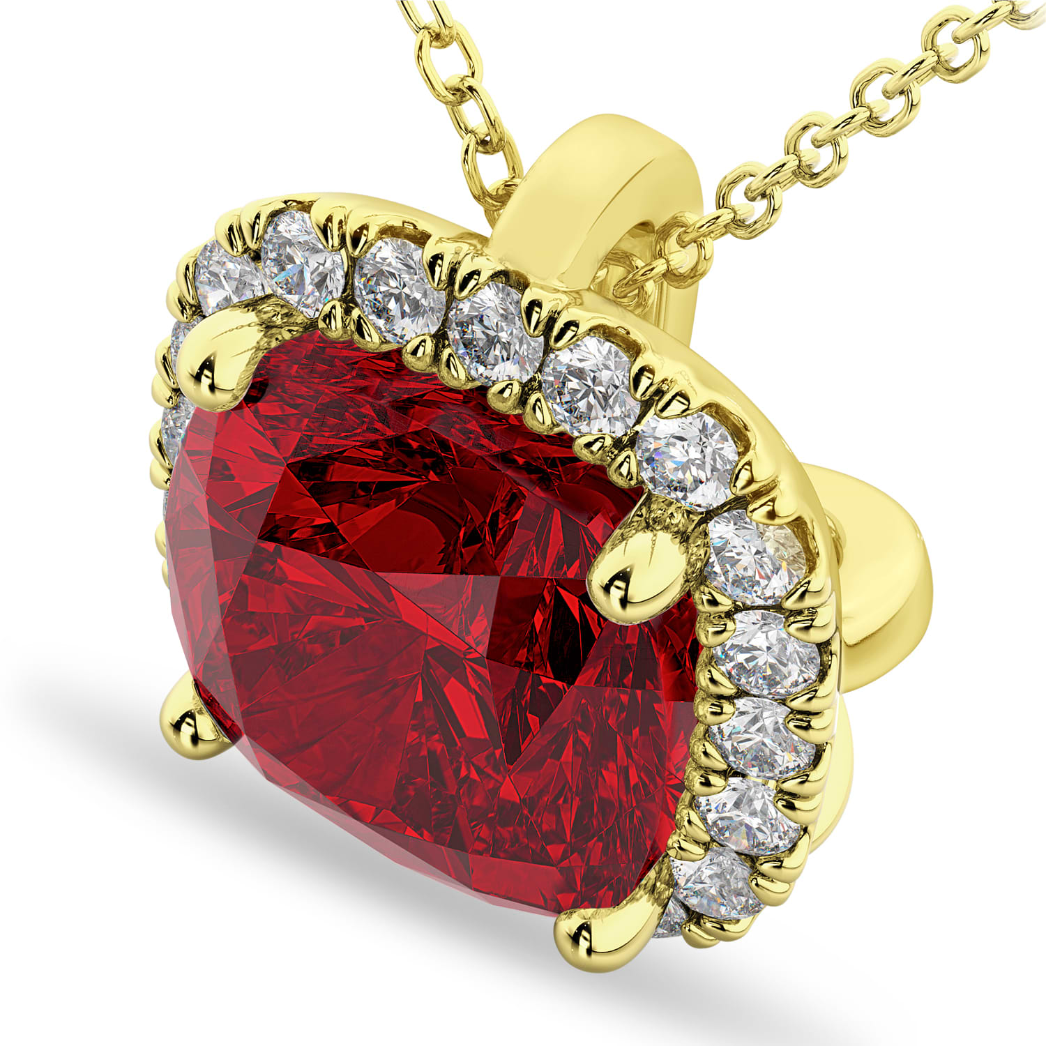 Halo Lab Ruby Cushion Cut Pendant Necklace 14k Yellow Gold (2.02ct)