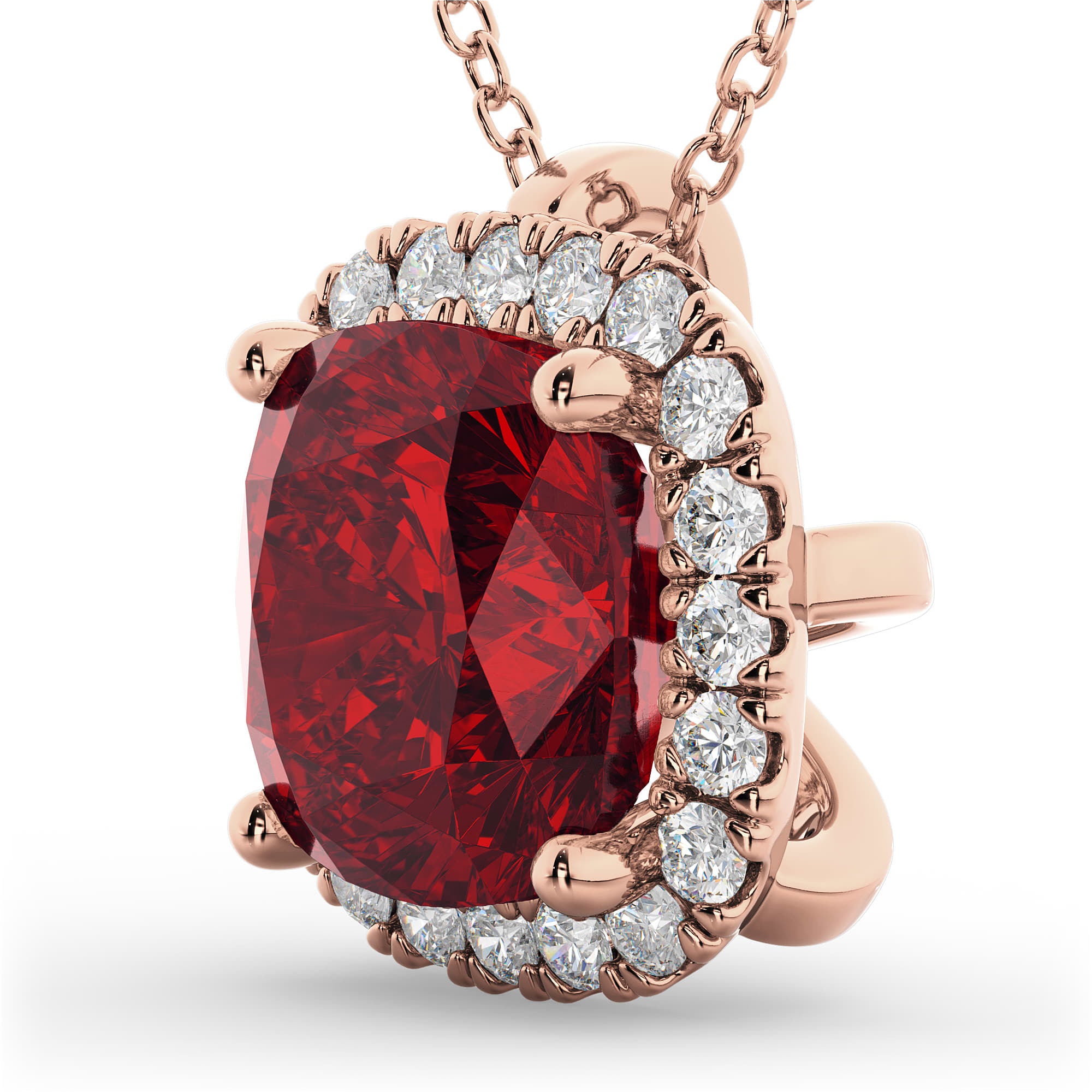Halo Ruby Cushion Cut Pendant Necklace 14k Rose Gold (2.02ct)
