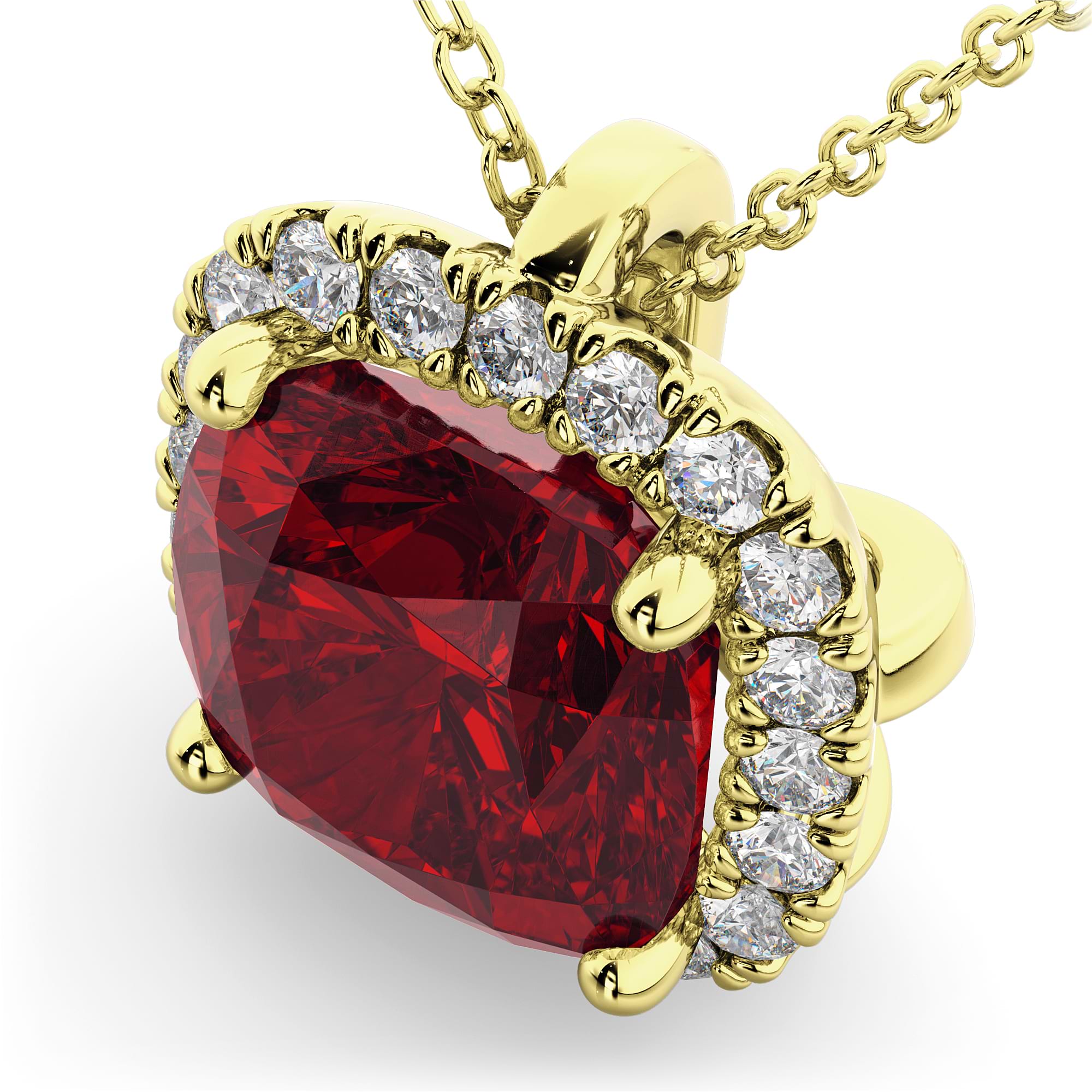 Halo Ruby Cushion Cut Pendant Necklace 14k Yellow Gold (2.02ct)