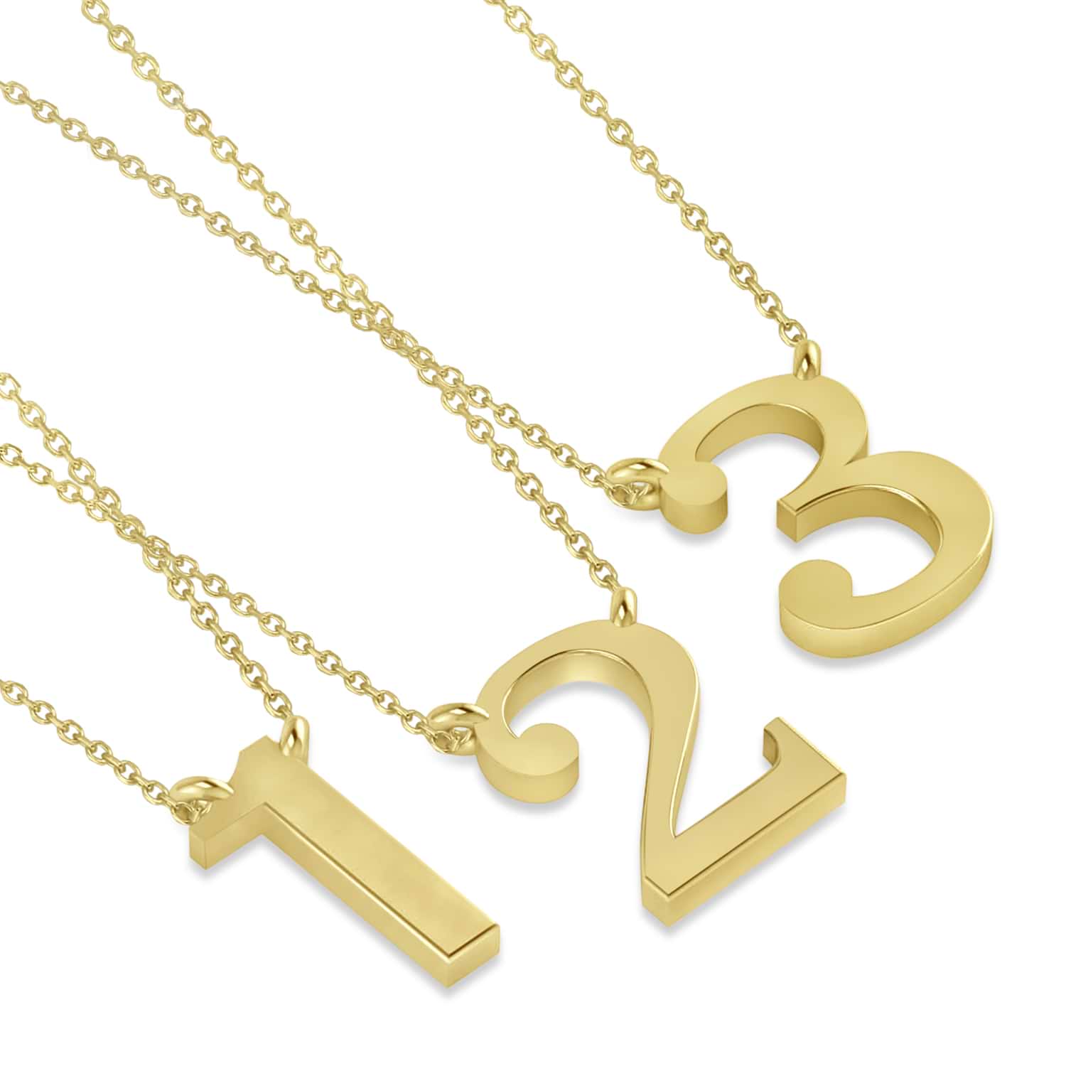Personalized Plain Text Number Pendant Necklace 14k Yellow Gold
