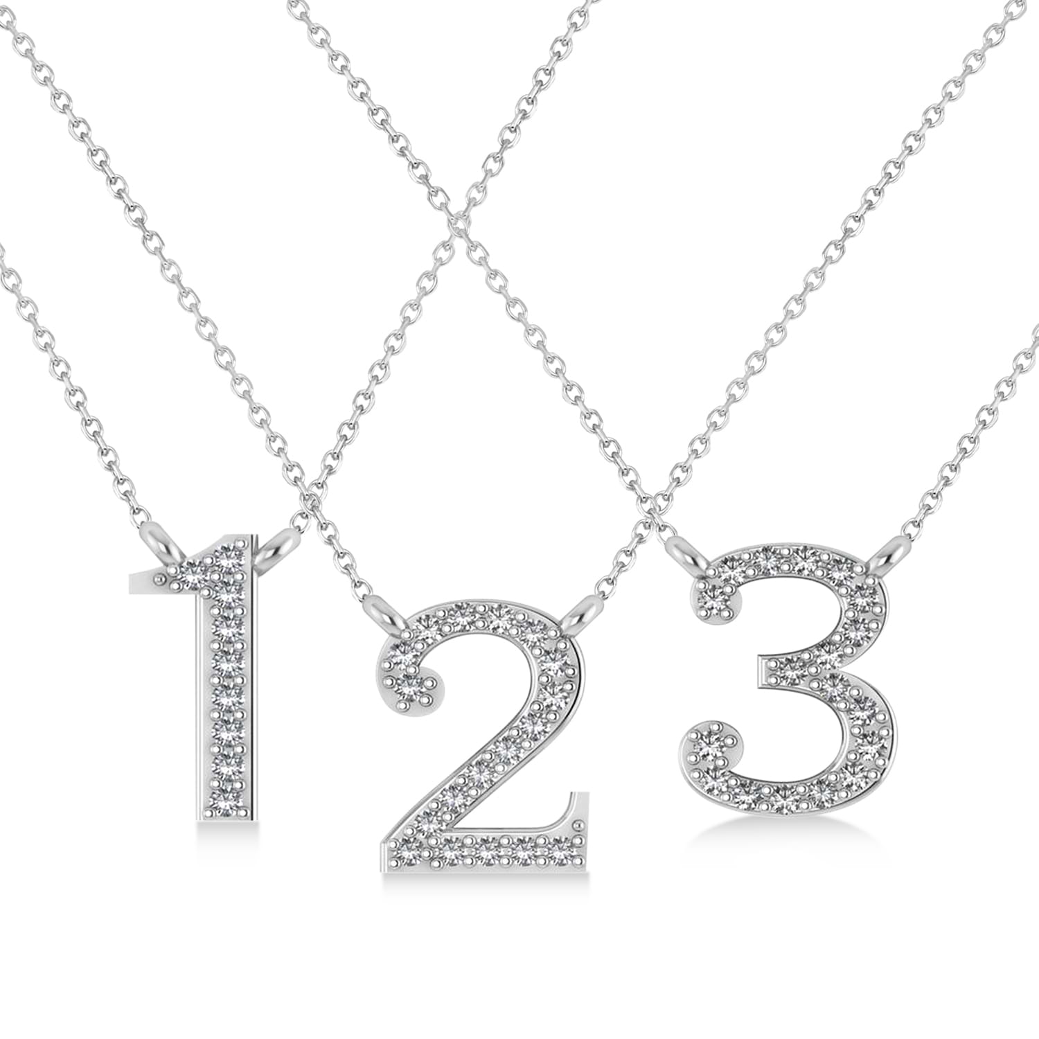 Diamond Personalized Number Pendant Necklace 14k White Gold