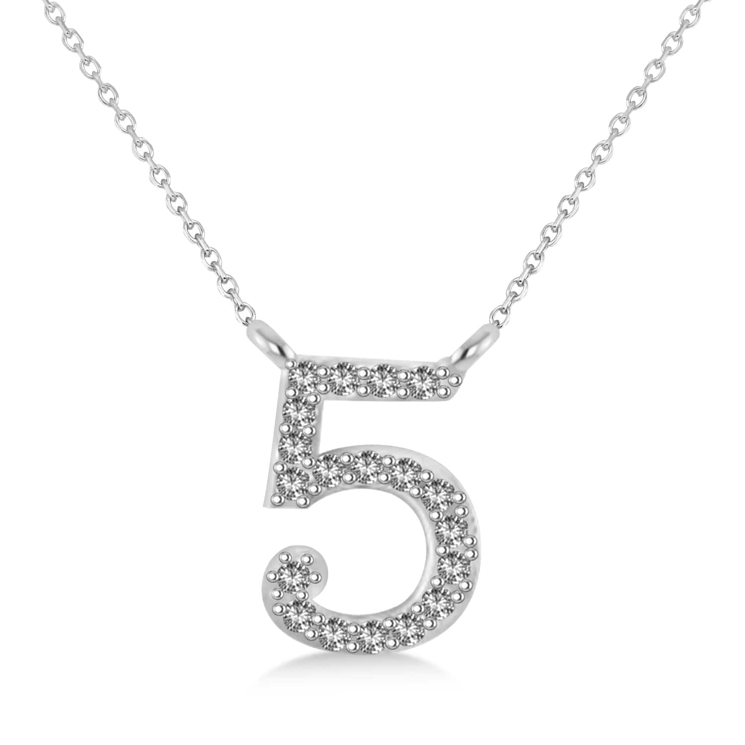 Diamond Personalized Number Pendant Necklace 14k White Gold