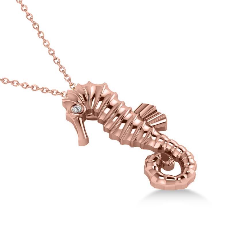 Diamond Summertime Seahorse Pendant Necklace 14k Rose Gold (0.01ct)