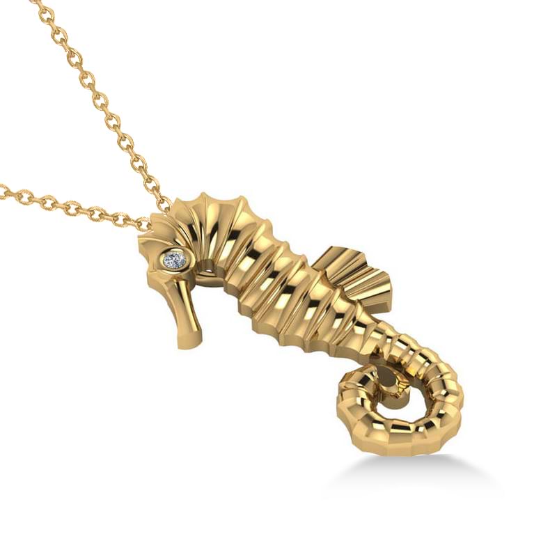 Diamond Summertime Seahorse Pendant Necklace 14k Yellow Gold (0.01ct)