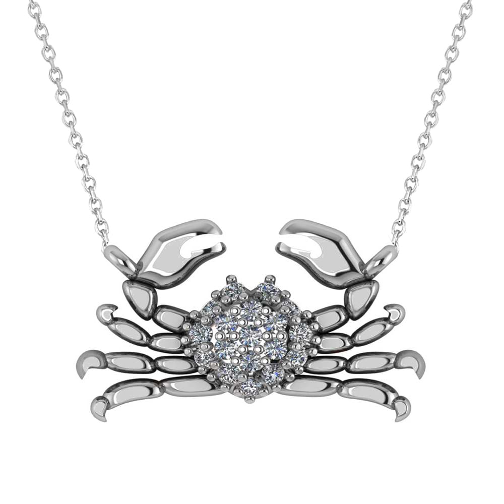 Diamond Island Crab Pendant Necklace 14K White Gold (0.23ct)