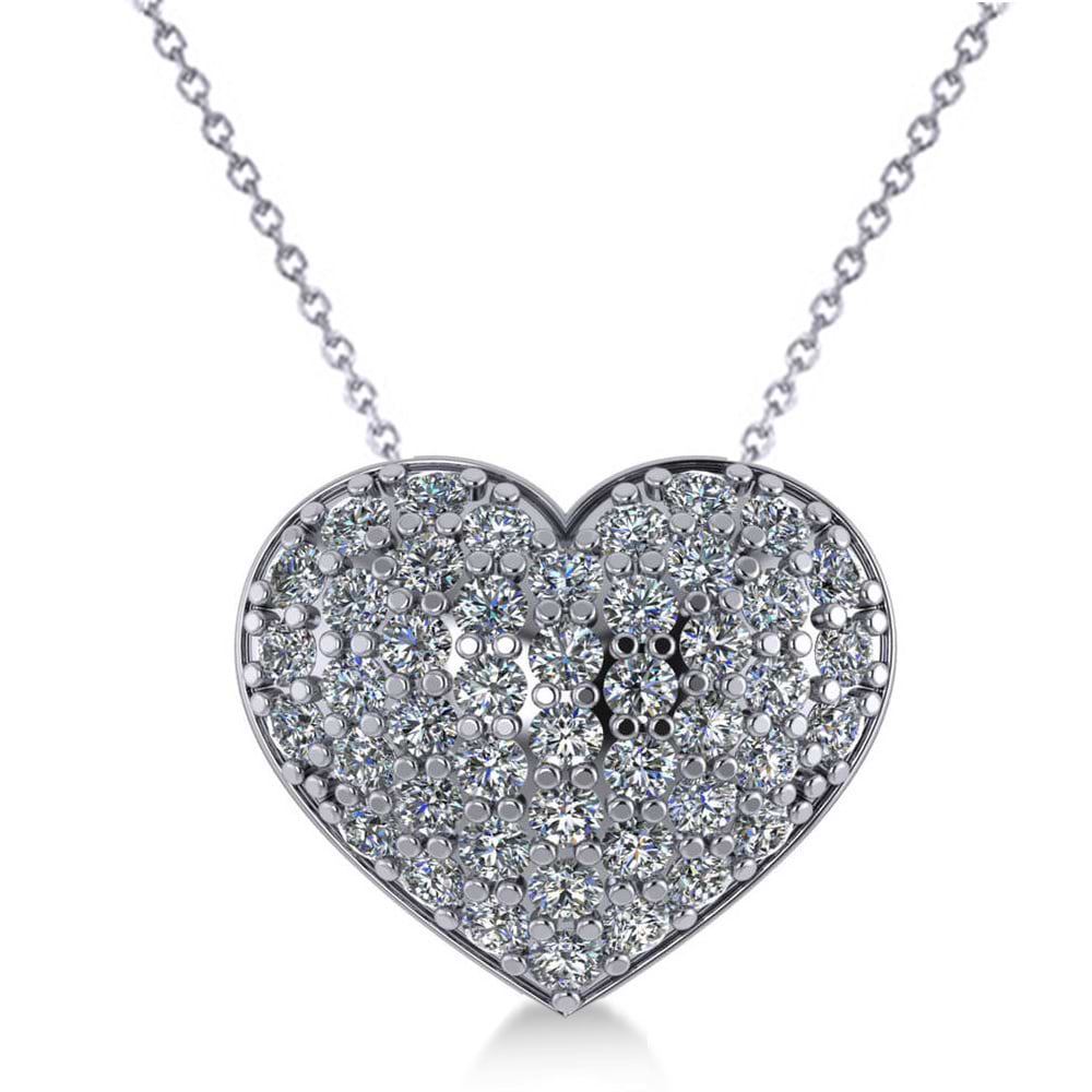 Pave Diamond Puffed Heart Pendant Necklace 14k White Gold (1.38ct)