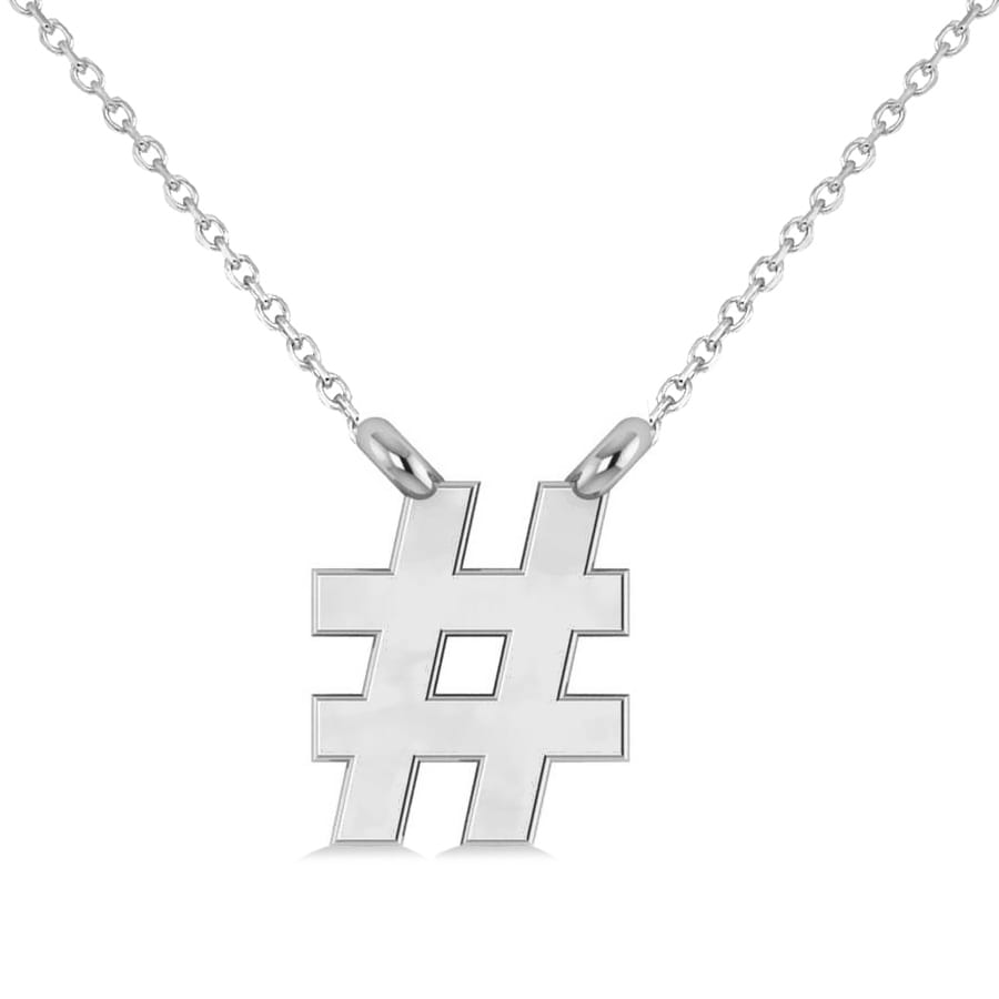 Hashtag Pendant Necklace 14K White Gold