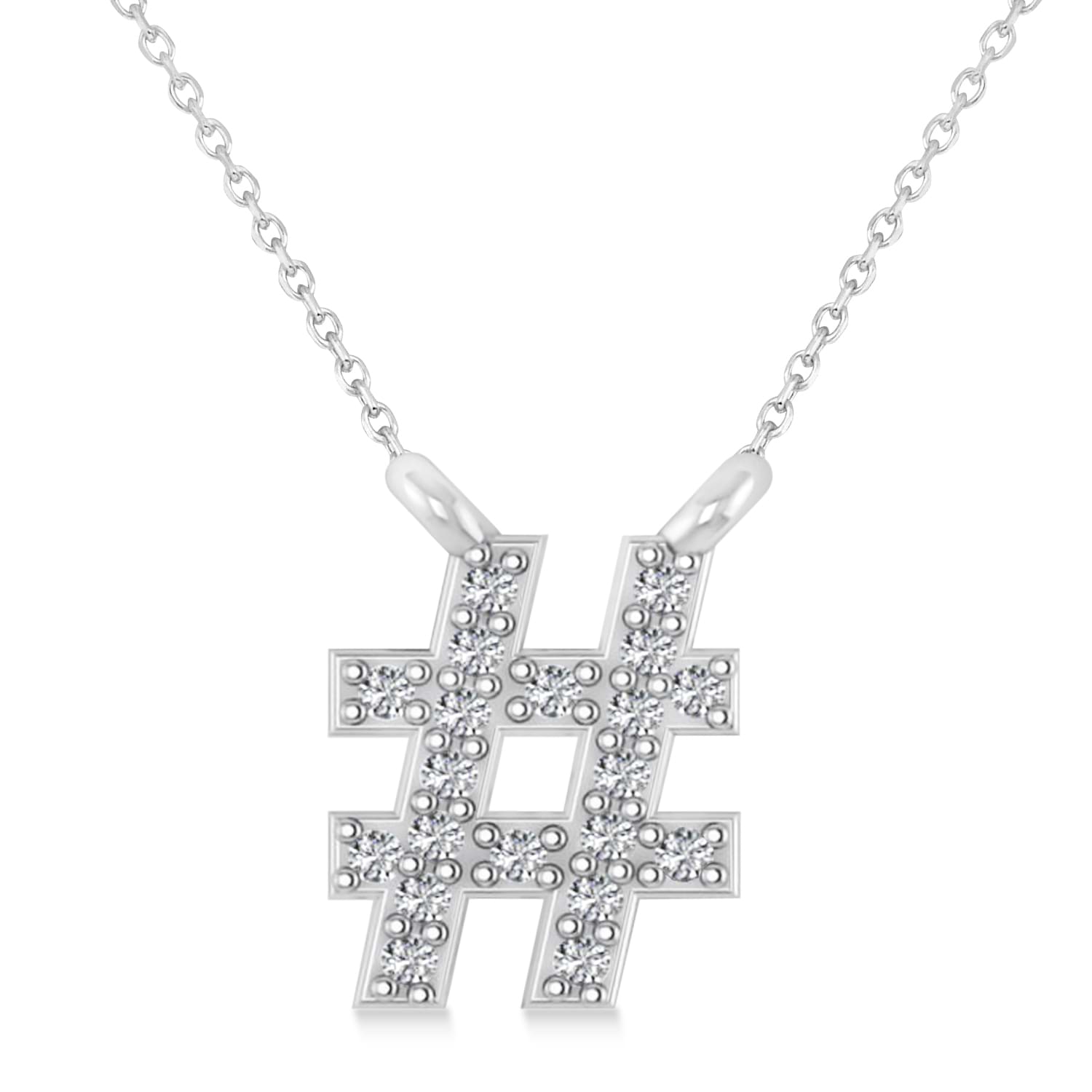 Diamond Hashtag Fashion Pendant Necklace 14K White Gold (0.10ct)