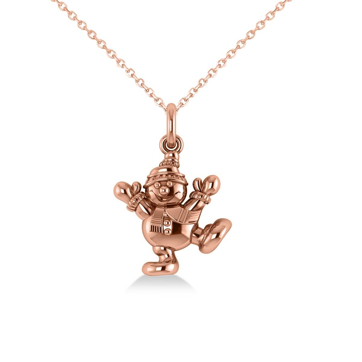 Happy Snowman Pendant Necklace 14k Rose Gold