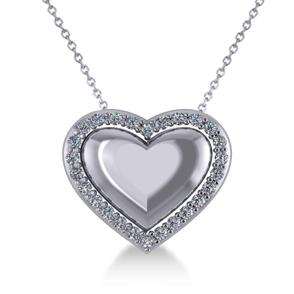 Puffed Heart Diamond Pendant Necklace 14k White Gold (0.26ct)