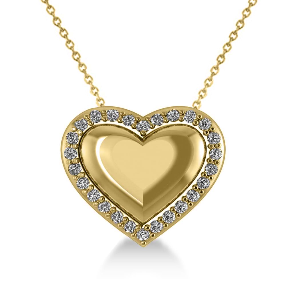 Puffed Heart Diamond Pendant Necklace 14k Yellow Gold (0.26ct)