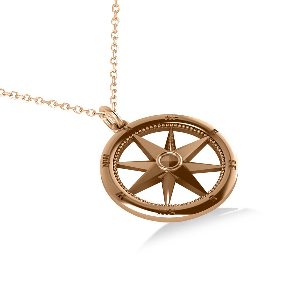 Nautical Compass Pendant Necklace Plain Metal 14k Rose Gold