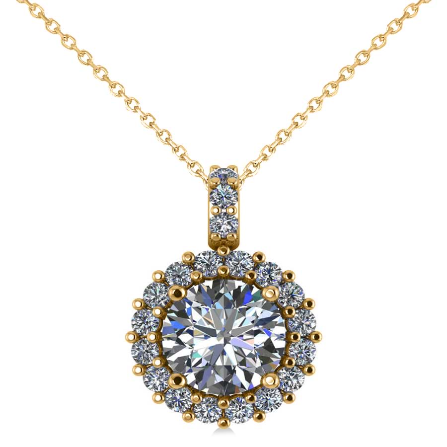 Round Diamond Halo Pendant Necklace 14k Yellow Gold (1.88ct)