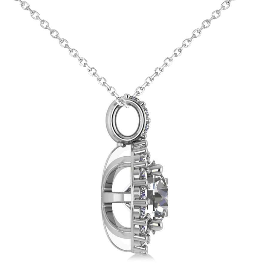 Round Diamond Halo Pendant Necklace 14k White Gold (2.40ct) - AD3948