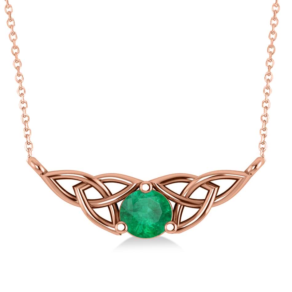 Celtic Round Emerald Pendant Necklace 14k Rose Gold (0.48ct)