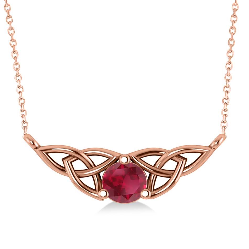 Celtic Round Ruby Pendant Necklace 14k Rose Gold (0.60ct)