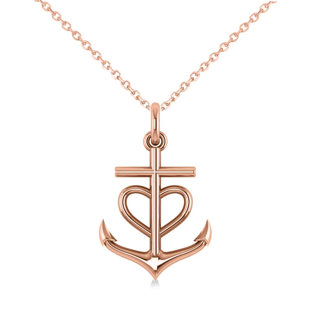 Anchor & Heart Pendant Necklace 14k Rose Gold