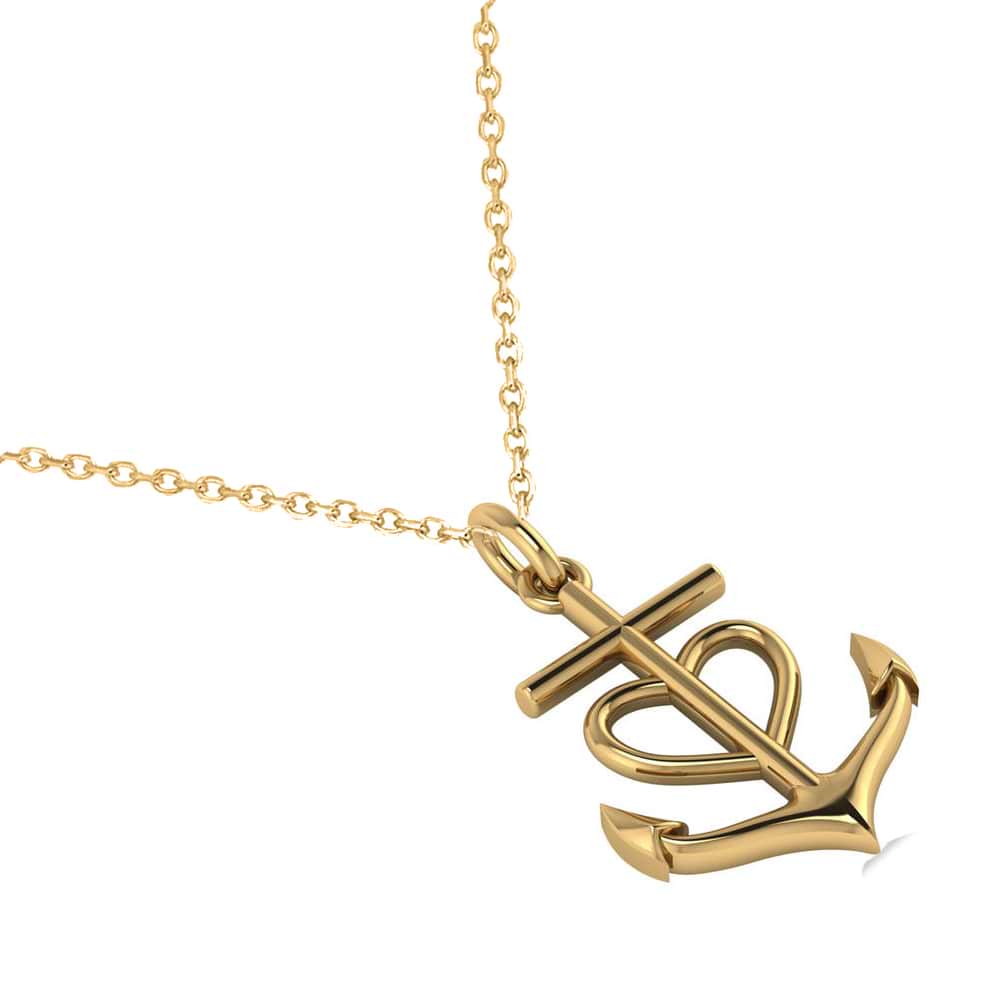 Anchor & Heart Pendant Necklace 14k Yellow Gold