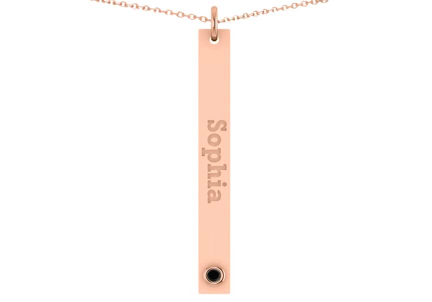 Name Engravable Black Diamond Bar Pendant Necklace 14k Rose Gold