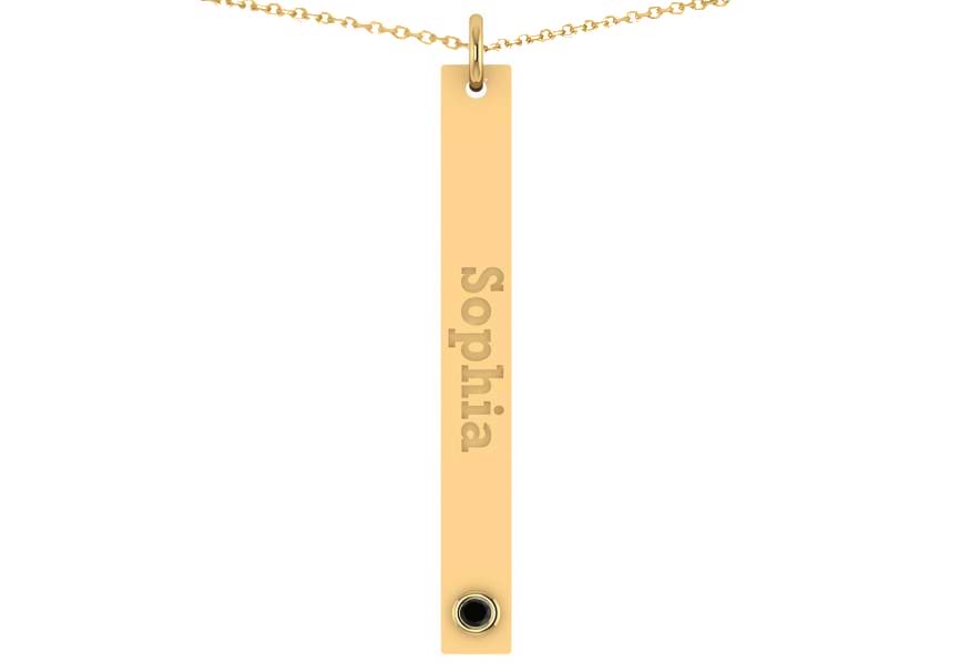 Name Engravable Black Diamond Bar Pendant Necklace 14k Yellow Gold