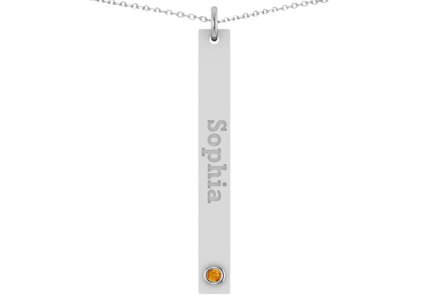 Name Engravable Citrine Bar Pendant Necklace 14k White Gold (0.03ct)