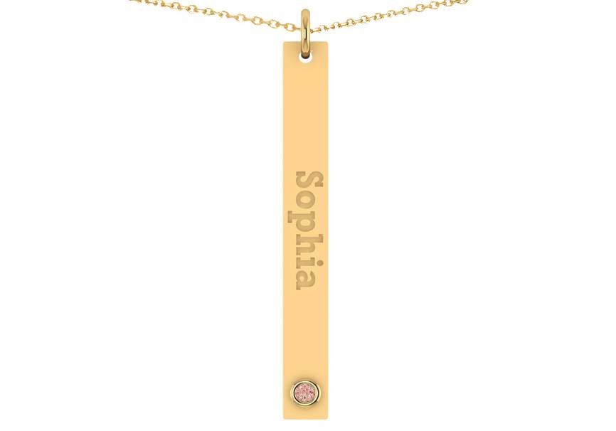 Name Engravable Morganite Bar Pendant Necklace 14k Yellow Gold (0.03ct)