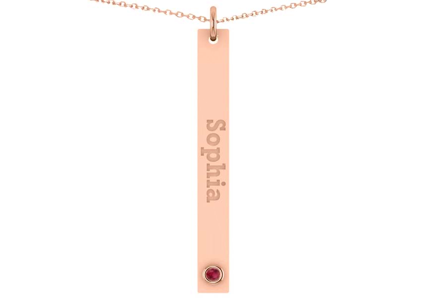 Name Engravable Ruby Bar Pendant Necklace 14k Rose Gold (0.03ct)