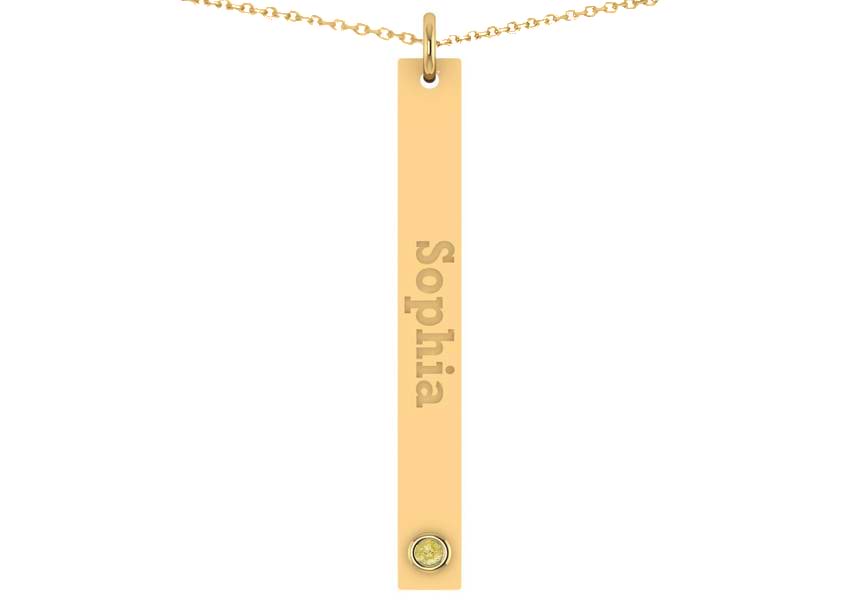 Name Engravable Yellow Diamond Bar Pendant Necklace 14k Yellow Gold