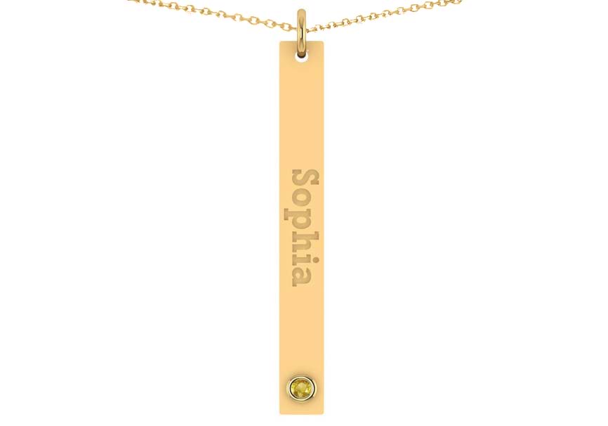 Name Engravable Yellow Sapphire Bar Pendant Necklace 14k Yellow Gold
