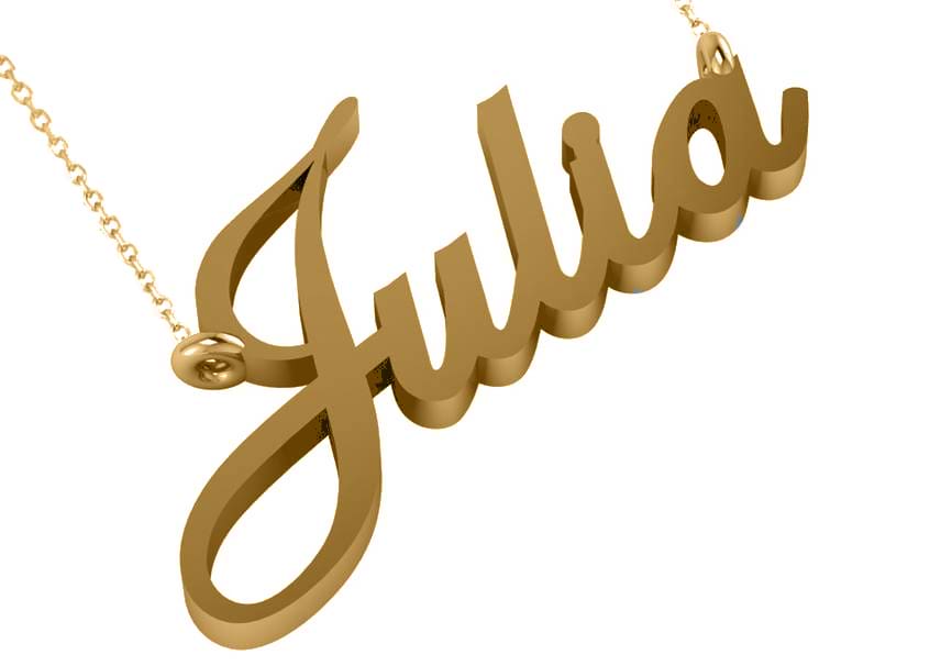 Personalized Script Font Nameplate Pendant Necklace Solid 14k Yellow Gold