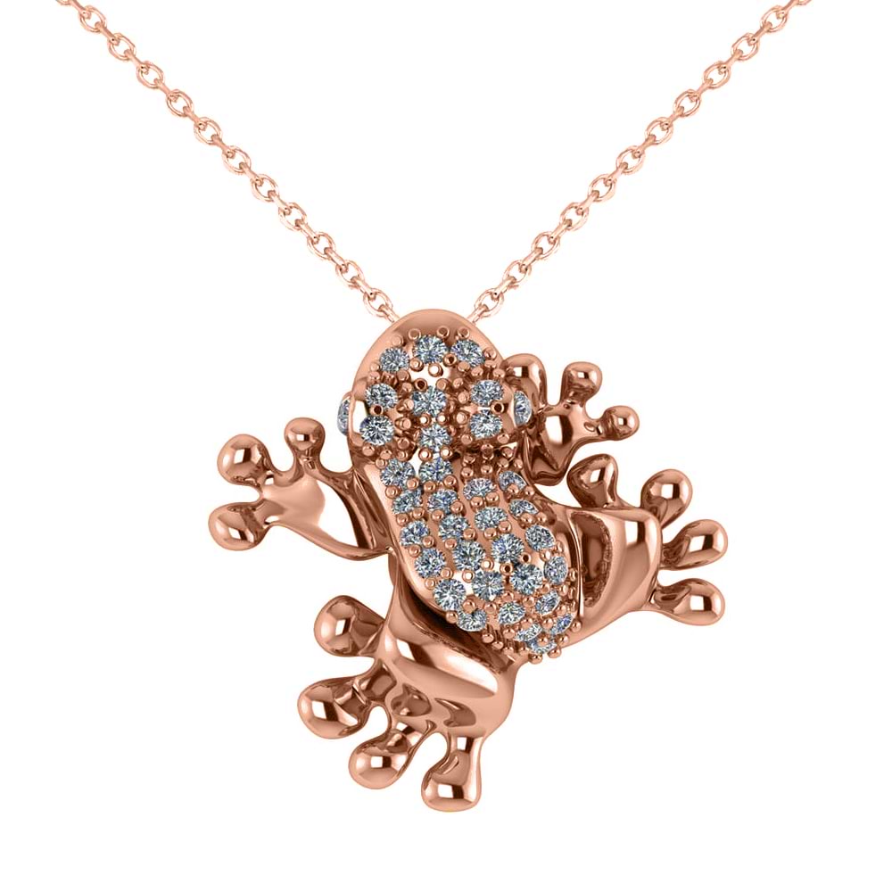 Diamond Accented Frog Pendant Necklace 14K Rose Gold (0.53ct)