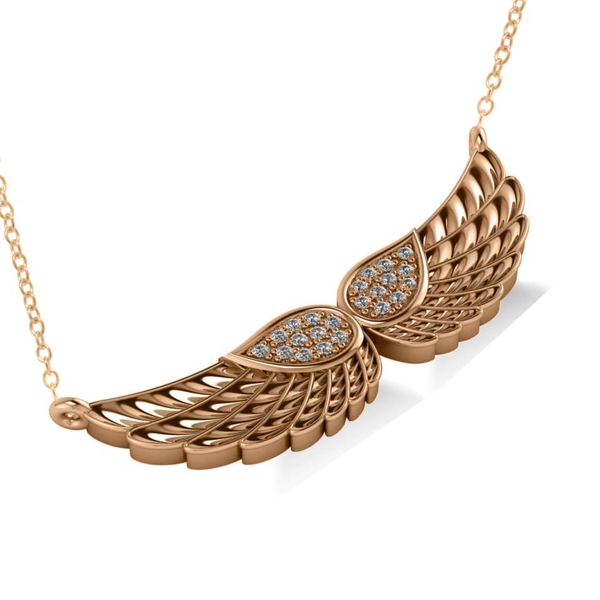 Diamond Angel Wings Pendant Necklace 14k Rose Gold (0.11ct)