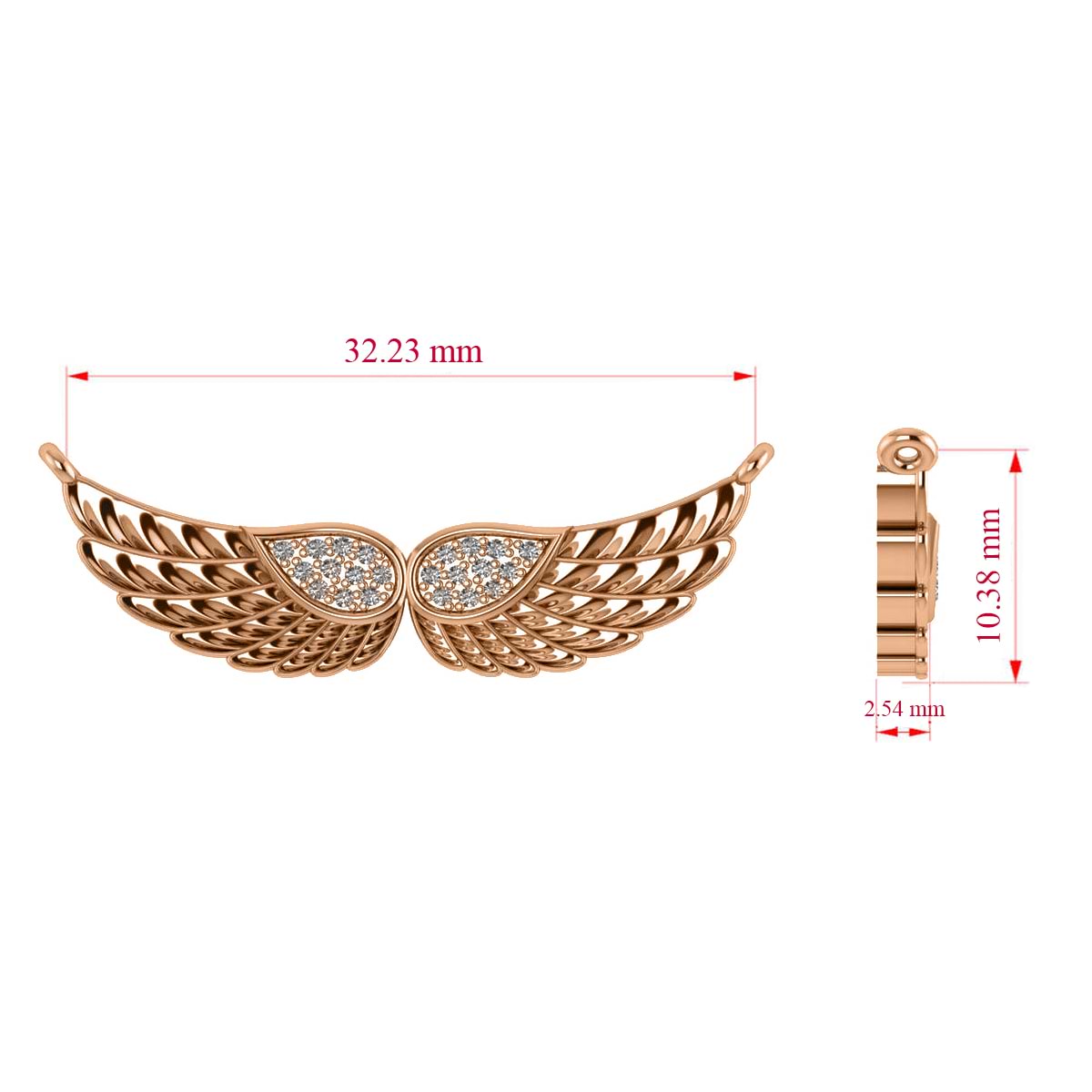 Diamond Angel Wings Pendant Necklace 14k Rose Gold (0.11ct)