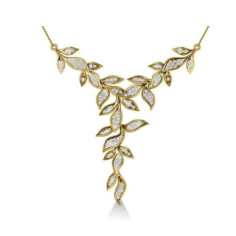 Diamond Vine Leaf Pendant Necklace 14k Yellow Gold (0.60ct)