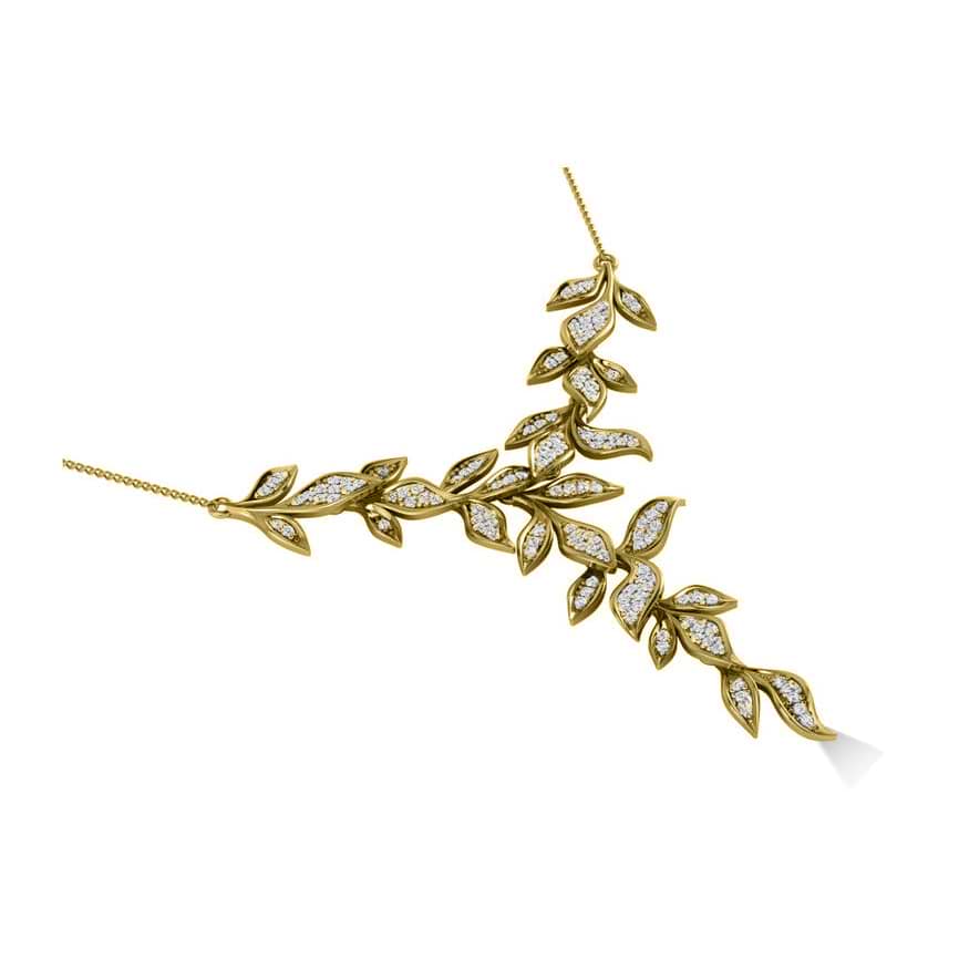 Diamond Vine Leaf Pendant Necklace 14k Yellow Gold (0.60ct)