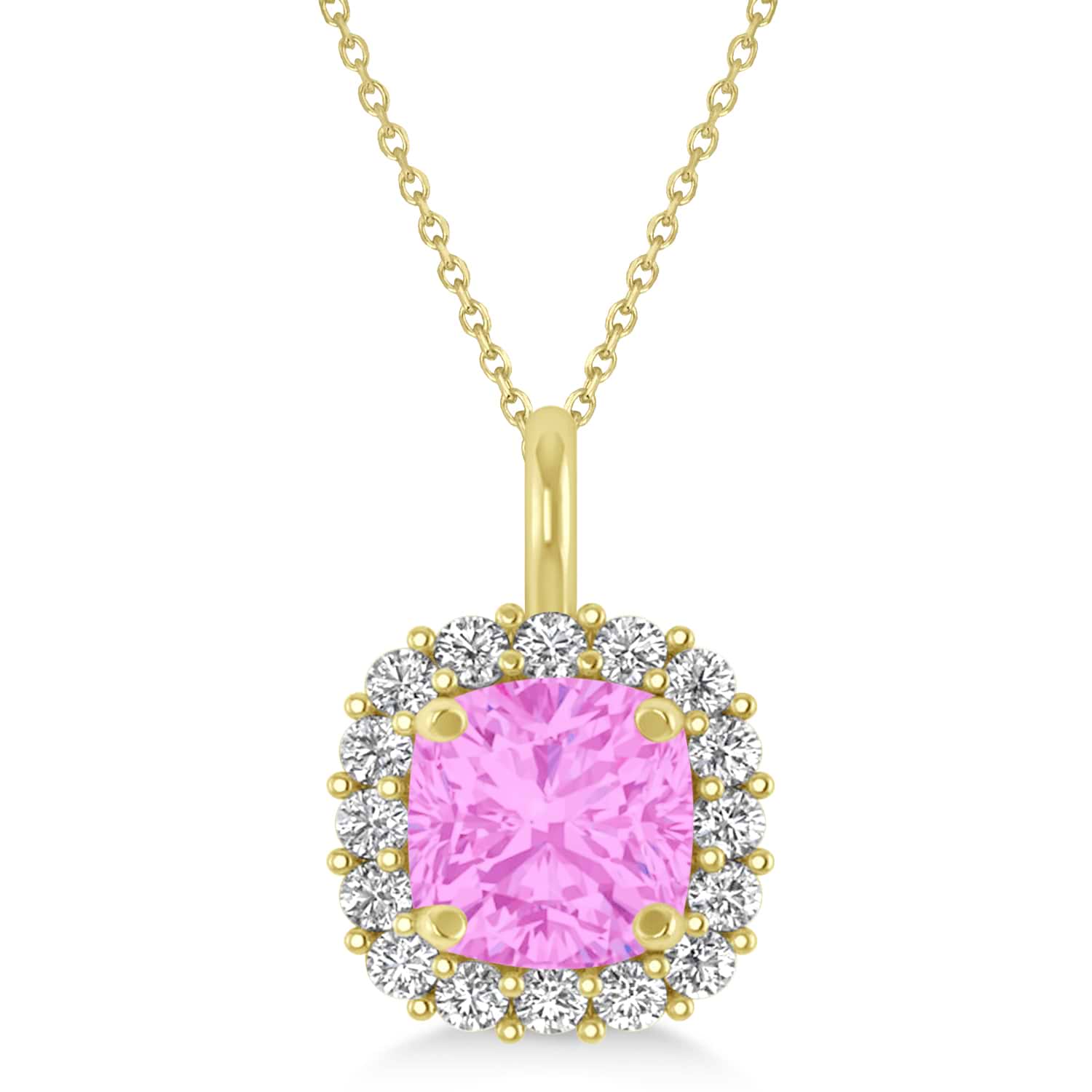 Cushion Cut Pink Sapphire & Diamond Halo Pendant 14k Yellow Gold (0.92ct)