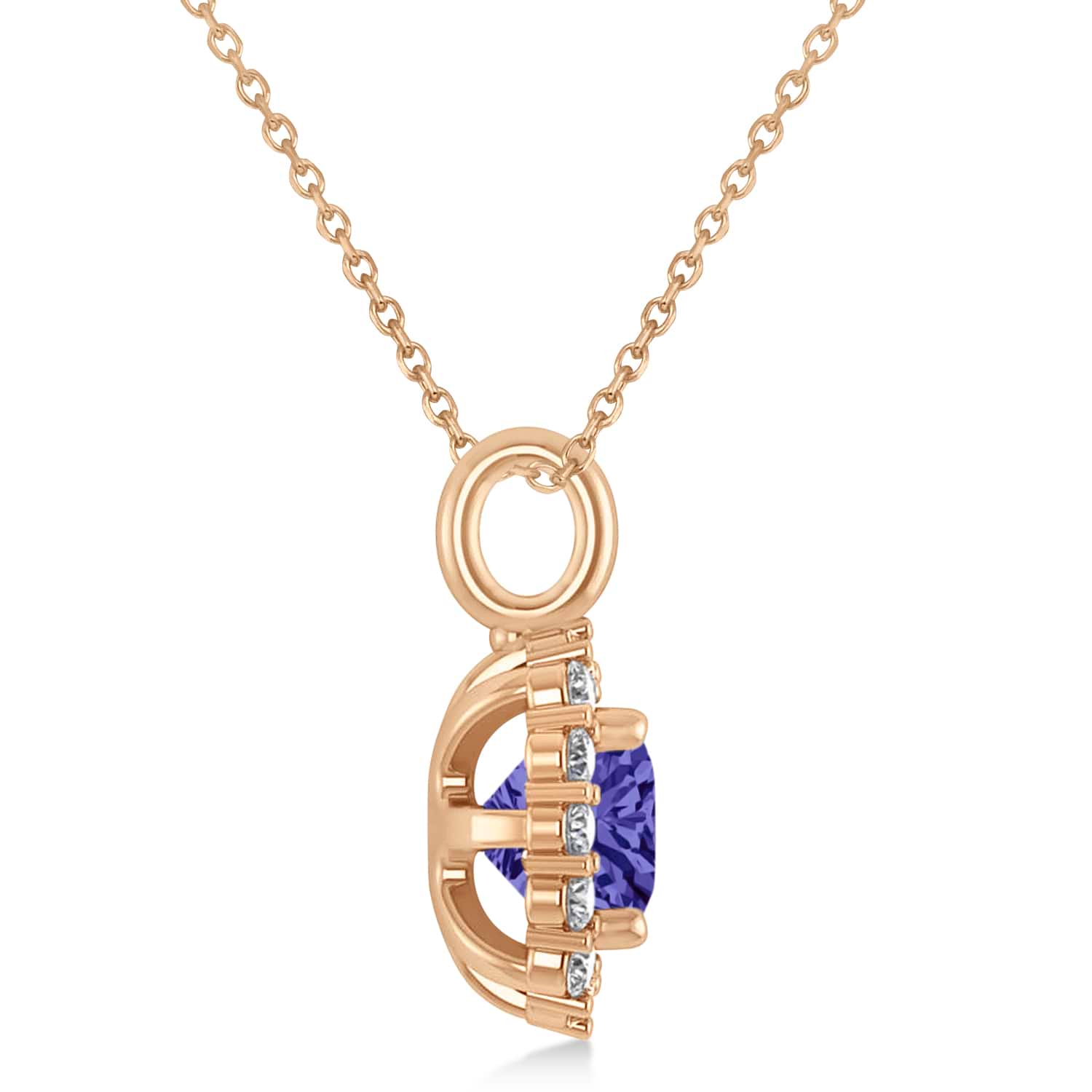Cushion Cut Tanzanite & Diamond Halo Pendant 14k Rose Gold (0.92ct)