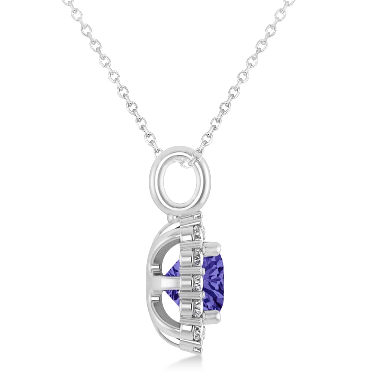 Cushion Cut Tanzanite & Diamond Halo Pendant 14k White Gold (0.92ct)