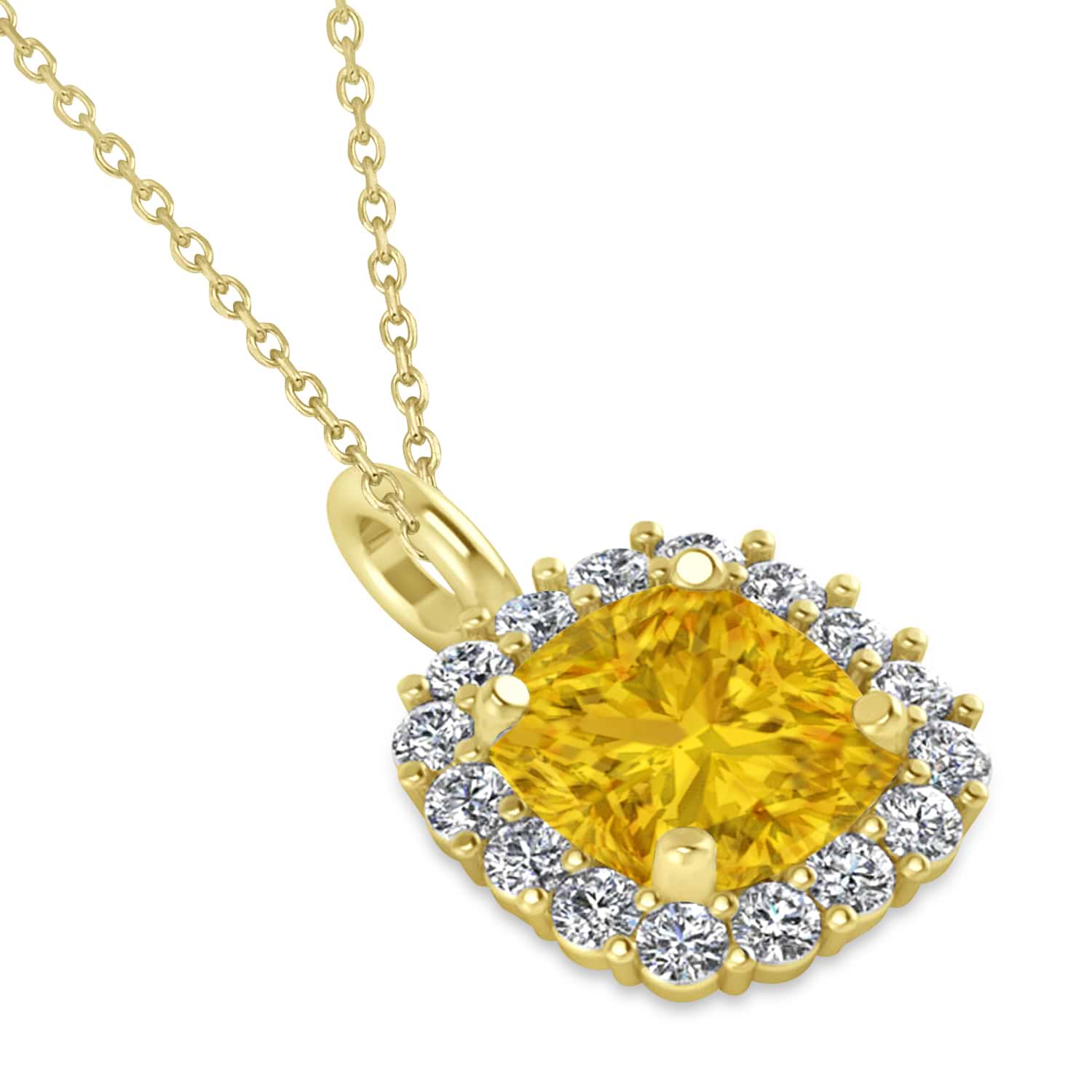 Cushion Cut Yellow Sapphire & Diamond Halo Pendant 14k Yellow Gold (0.92ct)