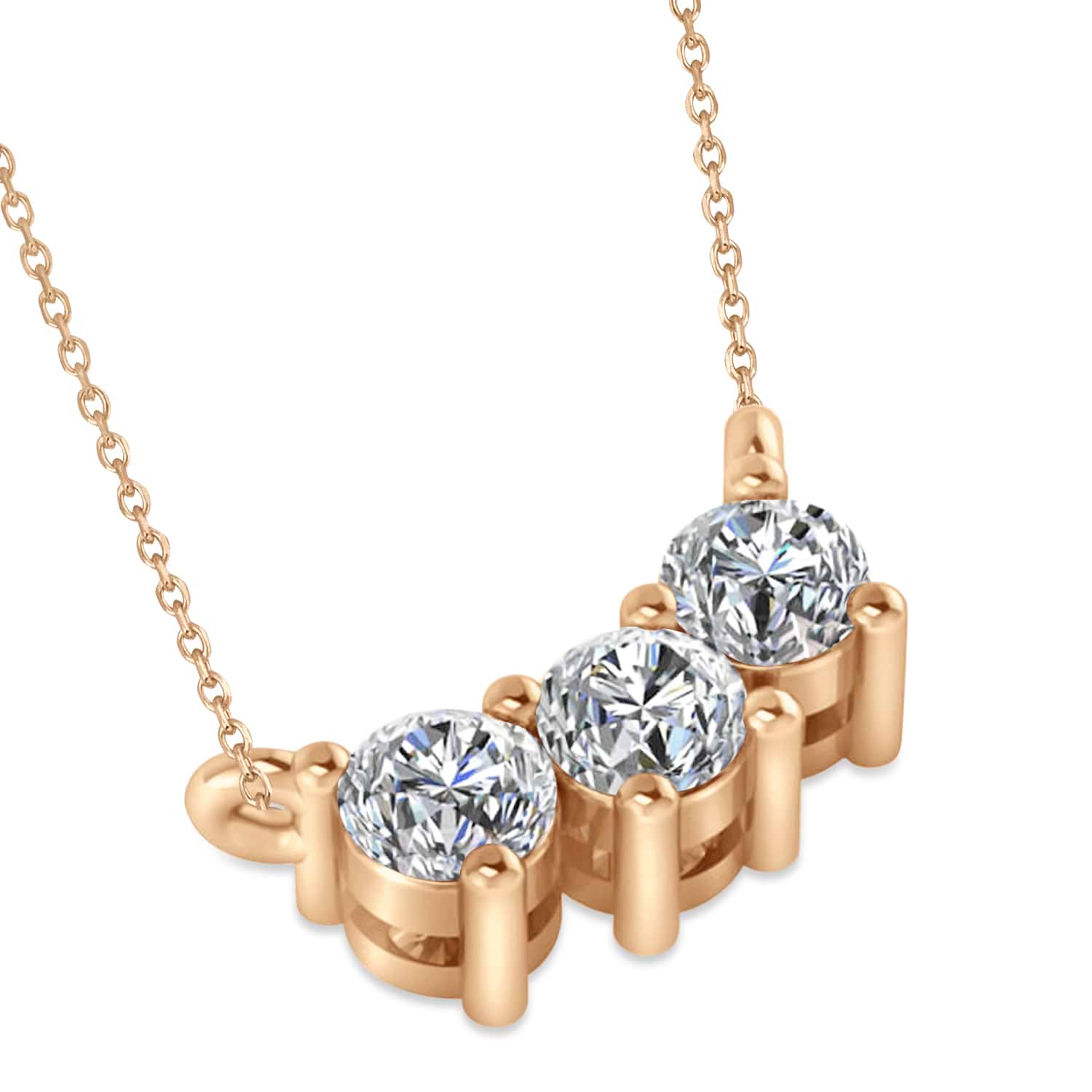 Three Stone Diamond Pendant Necklace 14k Rose Gold (0.45ct)