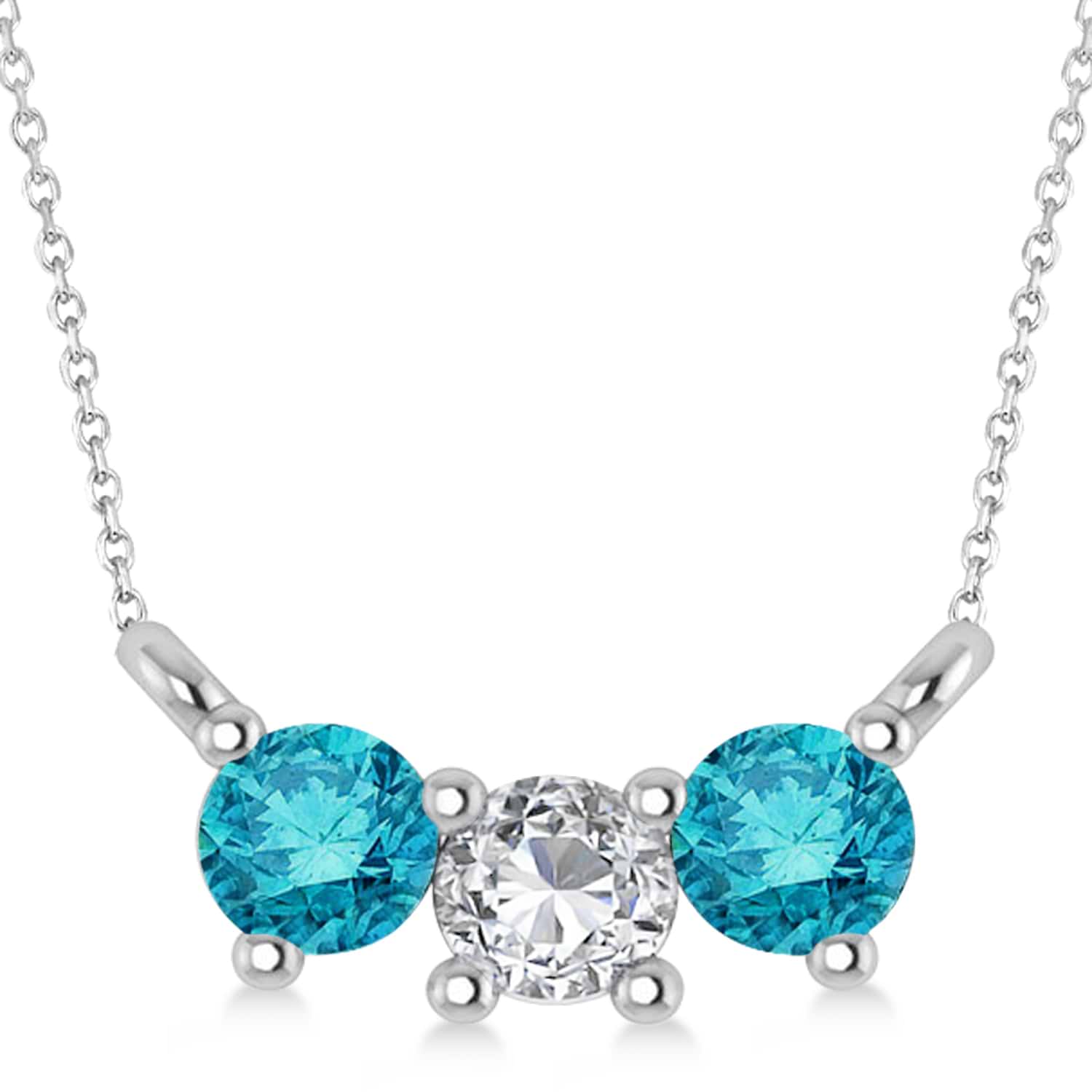 Three Stone Diamond & Blue Diamond Pendant Necklace 14k White Gold (0.45ct)