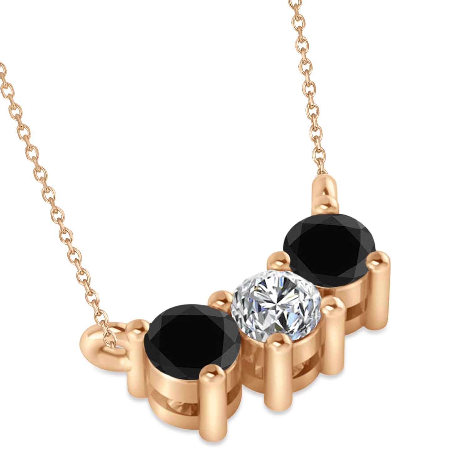 Three Stone Diamond & Black Diamond Pendant Necklace 14k Rose Gold (0.45ct)
