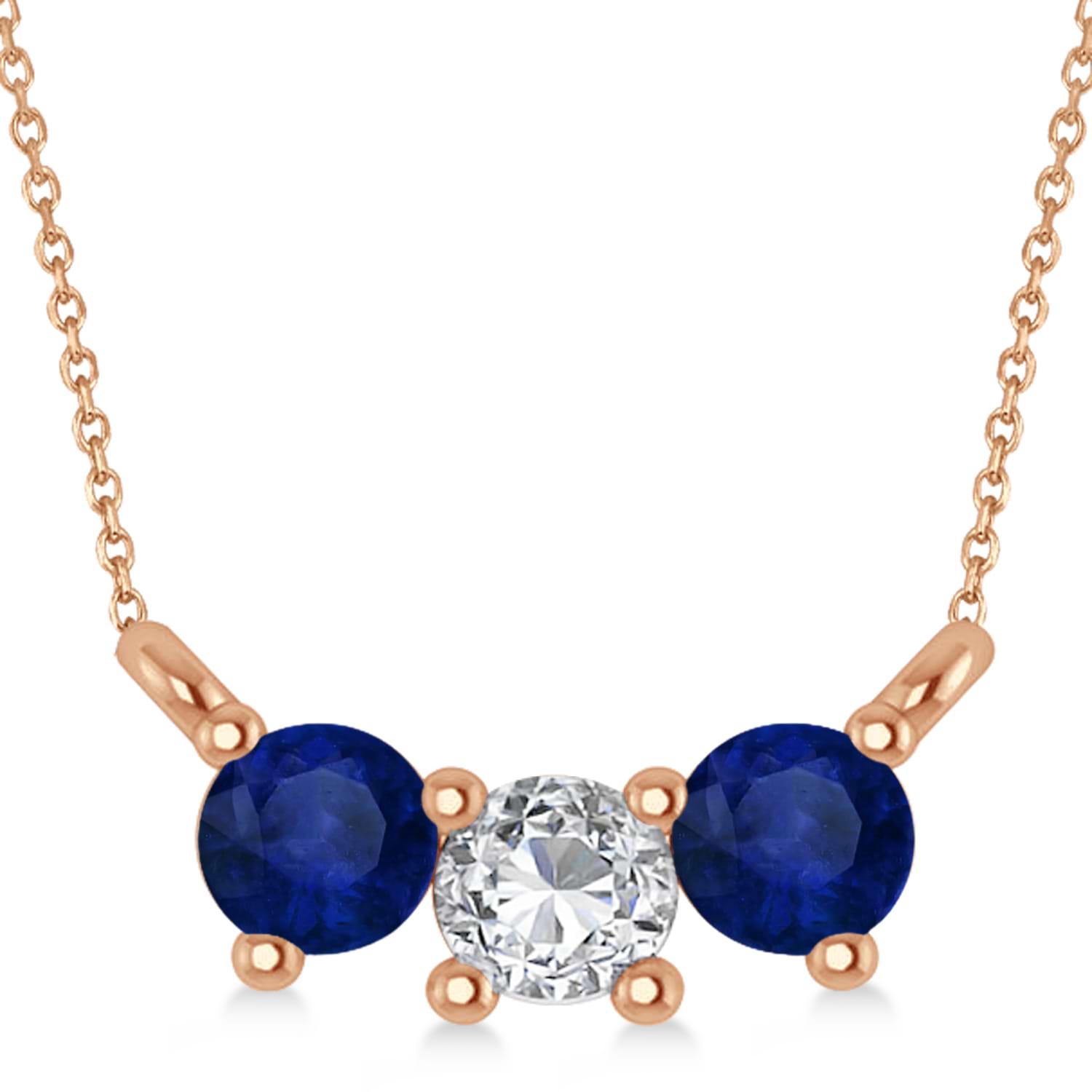 Three Stone Diamond & Blue Sapphire Pendant Necklace 14k Rose Gold (0.45ct)